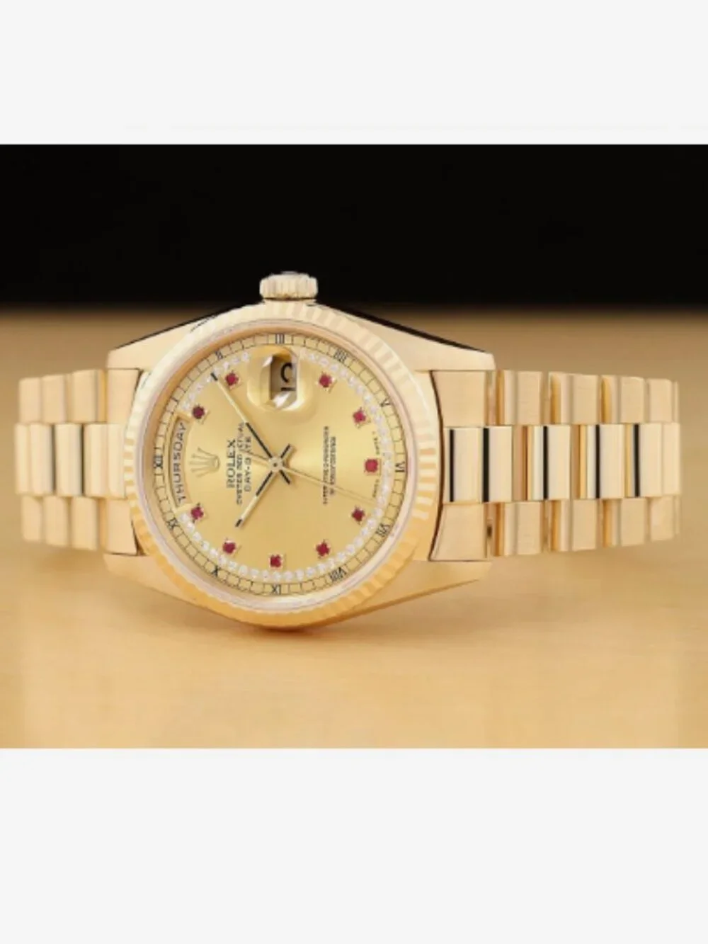 ROLEX MENS PRESIDENT RUBY DIAMONDS FACTORY DAY DATE WATCH BOX + TAG